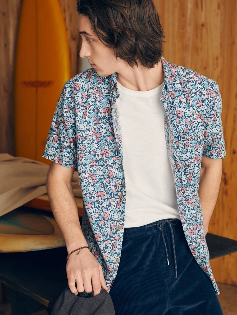 Faherty Floral Short-Sleeve Breeze Shirt in Seafoam Beach Blossom